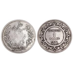 1891 Tunisia 1 Franc coin Silver