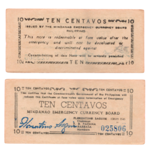 10 Centavos Mindanao Emergency Currency Philippines 1945 Banknote
