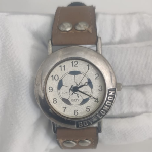 Boy London Stainless  Steel Back Football Theme Japan Movment Leather Stripes Wristwatch