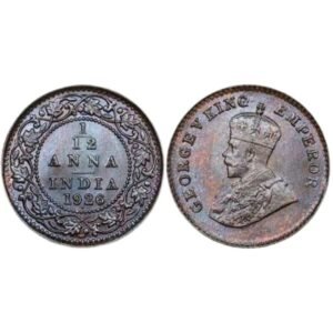 Bronze One Twelfth Anna Coin of King George V of Bombay Mint of 1926.