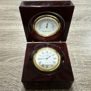 Bulova Clock And Thermometer Desk Wooden Box
