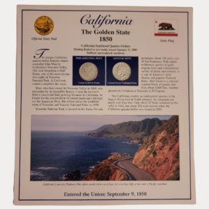 California The Golden State 1850 With California Statehood Quarter-Dollars Coins 2005 & State Stamps