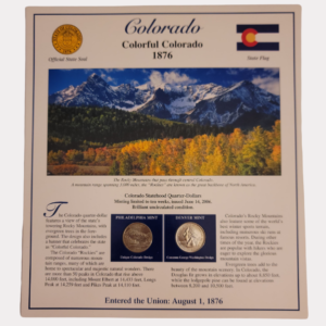 Colorado Colorful Colorado 1876 With Colorado Statehood Quarter-Dollars Coins 2006 & State Stamps