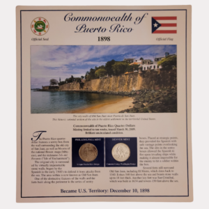 Commonwealth of Luerto Rico 1898 With Commonwealth of Luerto Rico Quarter-Dollars Coins 2009 & State Stamps