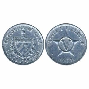 Cuba 5 Centavos 1972 coin - Patria Y Libertad - Excelente !!!!