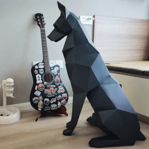 DIY 3D Black Doberman dog Sculpture "PAPERCRAFT" handmade Geometric origami mode