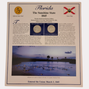 Florida The Sunshine State 1845 With Florida Statehood Quarter-Dollars Coins 2004 & State Stamps