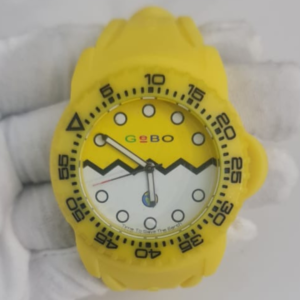 GeBO G1200-0588 Stainless Steel Back Yellow Silicone Stripe Wristwatch