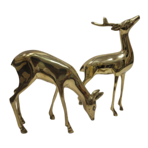 Large Vintage Pair of Brass Deer Decor 10"