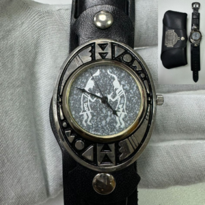 Motor Bike Boy  Black Leather Stripes Watch