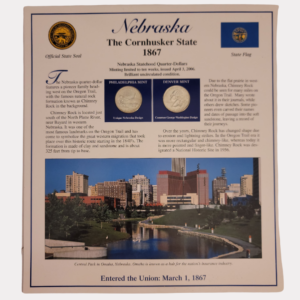 Nebraska The Cornhusker State 1867 With Nebraska Statehood Quarter-Dollars Coins 2005 & State Stamps