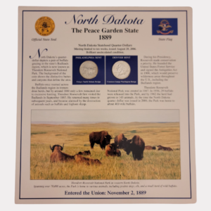 North Dakota The Peace Garden State 1889 With North Dakota Statehood Quarter-Dollars Coins 2006 & State Stamps