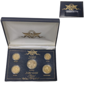 One Cent, Five Cents, Ten Cents, Quarter Dollars & One Dollor 24kt Gold Plated Proof Coins Collection Of United States Of America