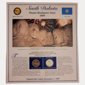 South Dakota Mount Rushmore State 1889 With South Dakota Statehood Quarter-Dollars Coins 2006 & State Stamps