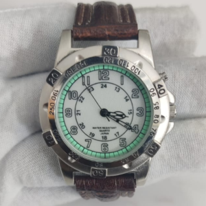 Stainless Steel Back Leather Stripe Japan Movement Men's Wristwatch