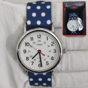 Timex 36 Stainless Steel Back Blue & White Stripe Ladies Wristwatch