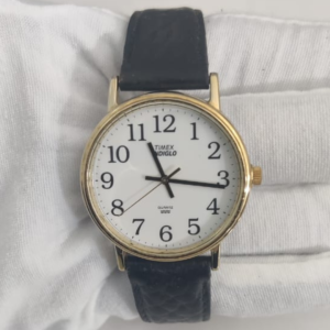 Timex Indifo F9 Stainless Steel Back Black Leather Stropes Wristwatch