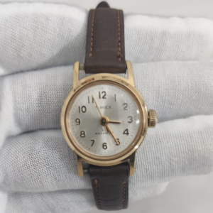 Timex Ladies Stainless Steel Back Brown Lather Stripes Wristwatch