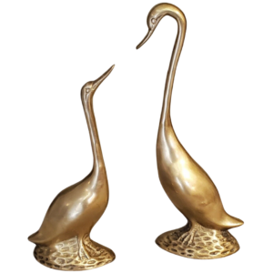 Vintage Two Brass Swans 7" & 9"