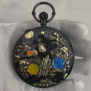 Unique Musical Movement Pocket Watch Astronaut Space Quartz with Fob Chain