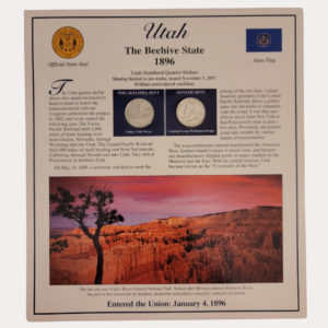 Utah The Beehive State 1896 With Utah Statehood Quarter-Dollars Coins 2007 & State Stamps