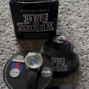 Vintage-1991-Official-Fossil-Boris-Natasha-LE-Collectors-Watch-With-Box.