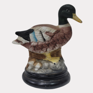 Vintage Duck on Pedestal Porcelain Duck Figurine Green Brown Rust Beige