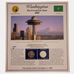 Washington The Evergreen State 1889 With Washington Statehood Quarter-Dollars Coins 2007 & State Stamps