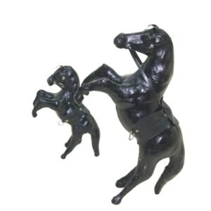 Black Horse Showpiece (Set Of 2) Wooden Leather Horse