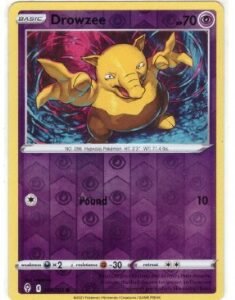 Drowzee card from the Pokémon TCG: Evolving Skies expansion set.Reverse Holofoil version