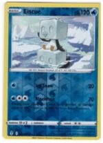 Eiscue trading card from the Pokemon TCG: Evolving Skies set.It is specifically the Reverse Holo version,