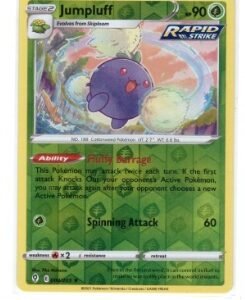 Jumpluff card from the Sword & Shield: Evolving Skies expansion set.It is identified as card 004/203  Reverse Holo variant,