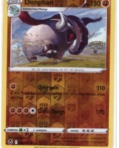 Donphan card from the Sword & Shield—Silver Tempest expansion.It is specifically the Reverse Holo version