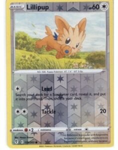 Lillipup card from the Pokémon TCG set Evolving Skies.It is numbered 133/203 and features a reverse holographic pattern.