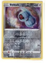 Beldum card from the Pokémon Silver Tempest expansion, numbered 117/195.It is a Reverse Holo version