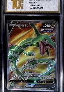 Rayquaza V (Full Art) card from the Pokémon Trading Card Game.The card features the Dragon-type Pokémon Rayquaza and is identified by the number 193/203.