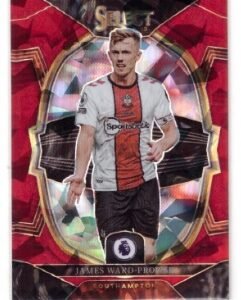 2022-23 Panini Select Premier League James Ward-Prowse soccer card featuring a distinct red wave design.