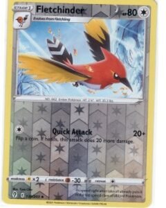 Fletchinder card from the Pokémon Trading Card Game's Evolving Skies expansion. card number 139/203 and features a reverse holofoil pattern.