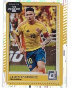 Panini Donruss Road to FIFA World Cup trading card featuring James Rodríguez of the Colombia national football team.