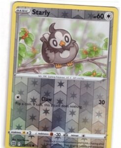 Starly card from the Pokémon TCG: Sword & Shield—Brilliant Stars expansion.It is a Reverse Holo variation (card number 117/172).