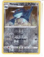 Metang card from the Vivid Voltage expansion set.It is numbered 117/185 and is a Reverse Holo variant.