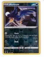 Murkrow card from the Pokémon Silver Tempest expansion (set number 106/195).The card depicted is a Reverse Holo version,