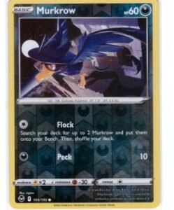Murkrow card from the Pokémon Silver Tempest expansion (set number 106/195).The card depicted is a Reverse Holo version,