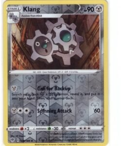 Klang card from the Pokémon Trading Card Game, specifically card number 126/189 from the Darkness Ablaze set.The card features a Reverse Holo foil pattern,