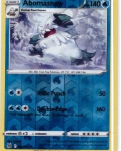 Abomasnow card from the Lost Origin set, specifically card number 043/196.It is a Reverse Holo variant