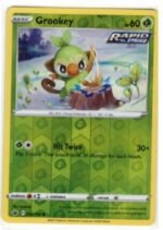 Grookey card from the Sword & Shield—Chilling Reign expansion, specifically card number 016/198.It is a Reverse Holo