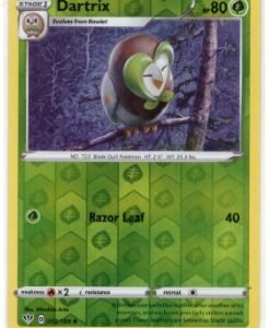 Dartrix Pokémon card from the Sword & Shield: Darkness Ablaze set.It is a Reverse Holo version,