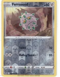 Ferroseed 121/195 card from the Silver Tempest set.It is a Reverse Holo