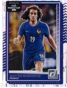 Panini Donruss Road to FIFA World Cup soccer card featuring French midfielder Matteo Guendouzi.