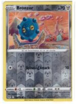 Bronzor Pokémon card from the Lost Origin expansion set (card number 125/196).It is a Reverse Holo variant